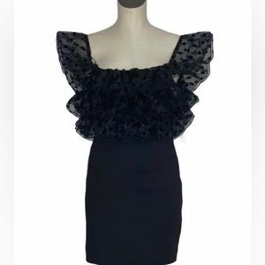 Women ZARA Off The Shoulder
Polka Dot Mesh Velvet Ruffle Mini